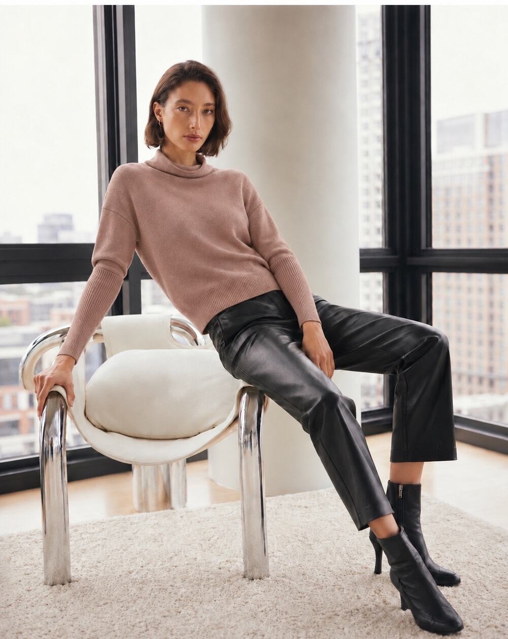 Aritzia Wilfred Cyprie Cowl Neck Sweater XS Dusty Rose Taupe